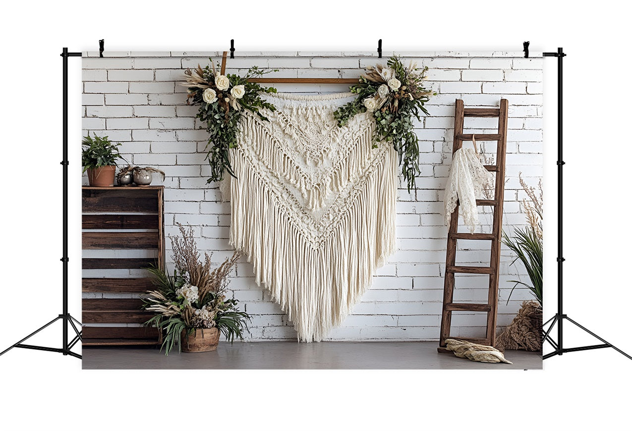 Boho Photo Backdrop Tapestry Flower Wooden Backdrop UK CSH4-138