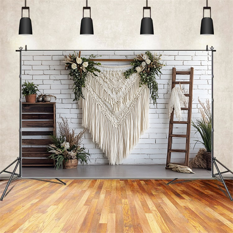Boho Photo Backdrop Tapestry Flower Wooden Backdrop UK CSH4-138
