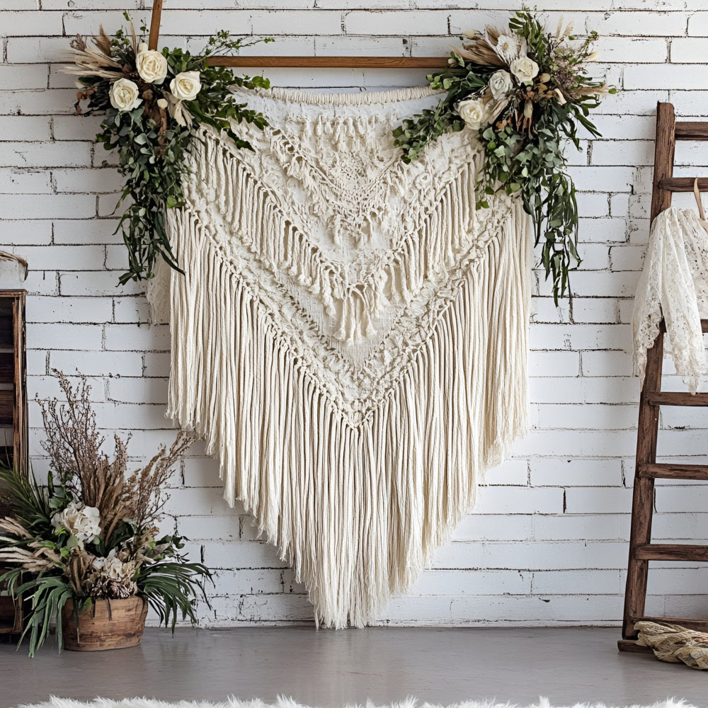 Boho Photo Backdrop Tapestry Flower Wooden Backdrop UK CSH4-138