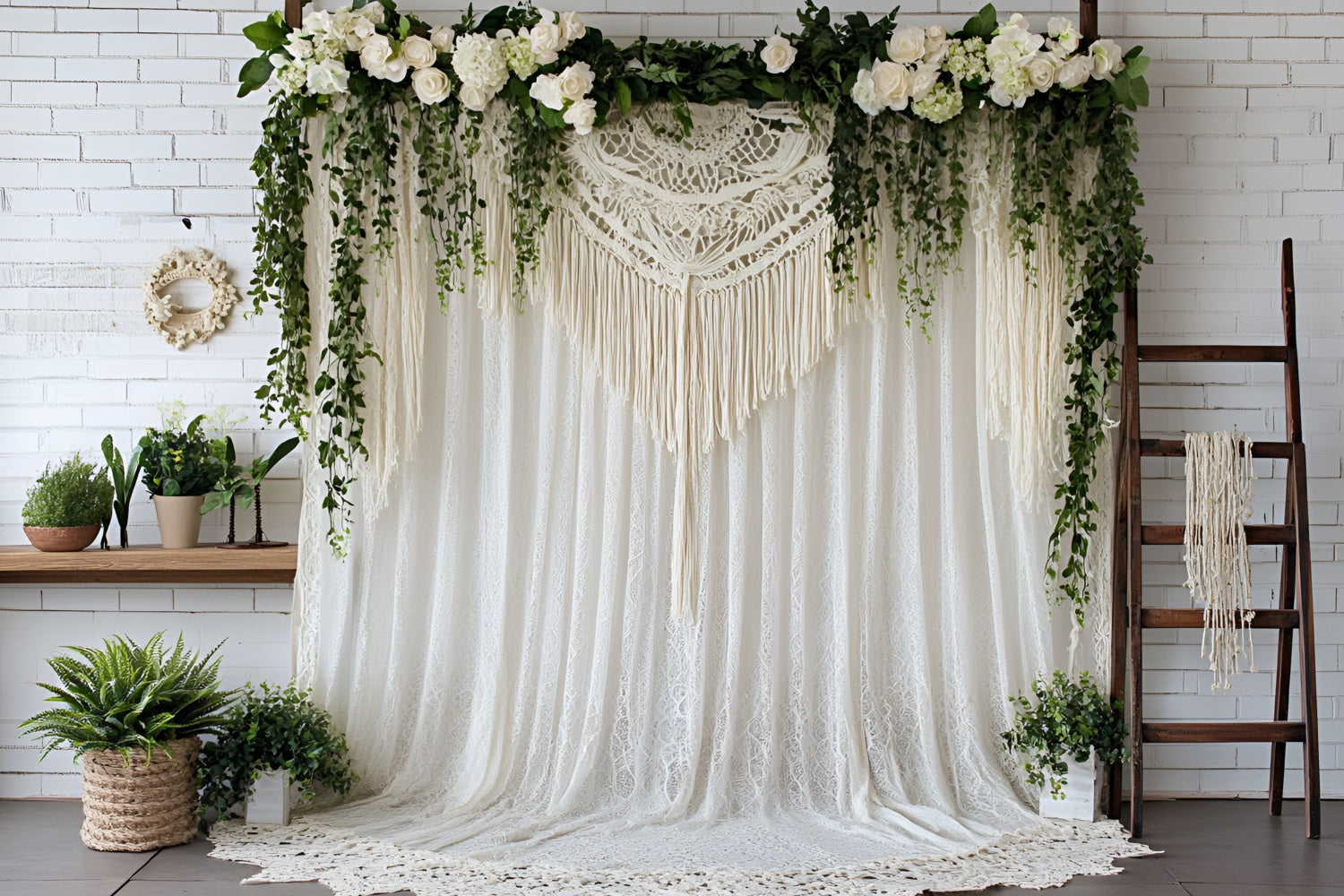 Boho Backdrop Draped Lace Flowers Backdrop UK CSH4-139