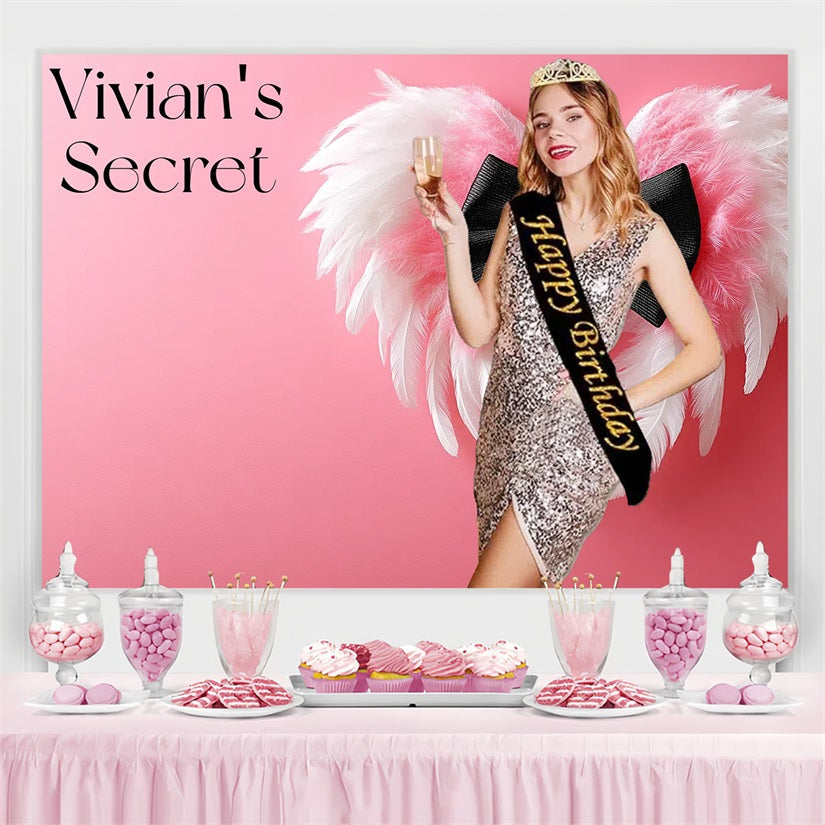 Personalized Birthday Photo Backdrop Pink Angel Wings Backdrop UK CSH4-14