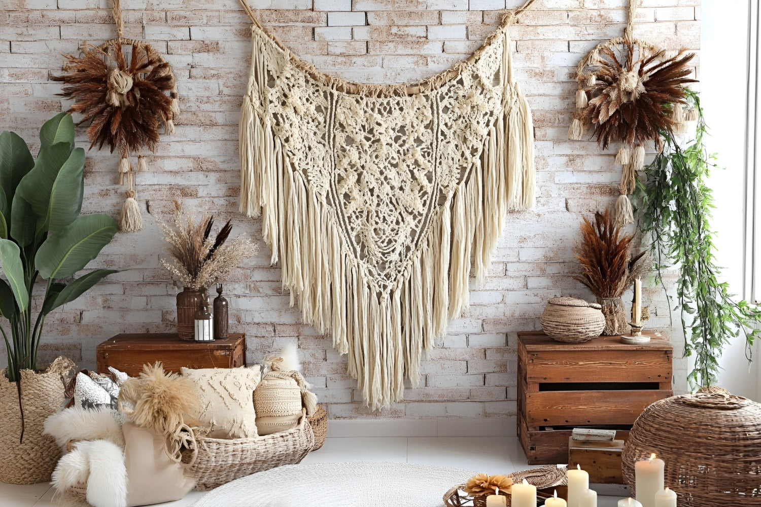 Boho Photo Backdrop Brick Wall Macrame Backdrop UK CSH4-141