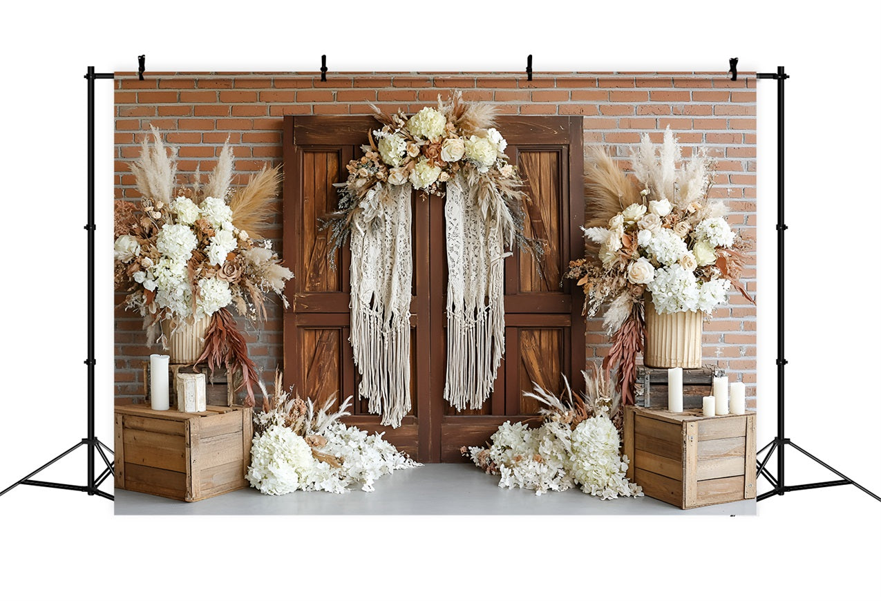 Boho Photography Backdrop Wooden Door Floral Accent Backdrop UK CSH4-143