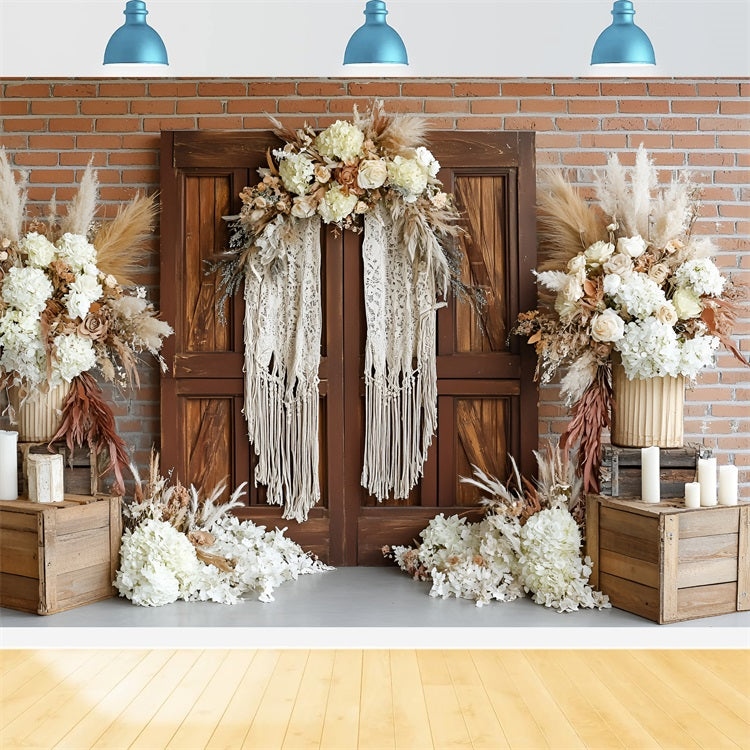 Boho Photography Backdrop Wooden Door Floral Accent Backdrop UK CSH4-143