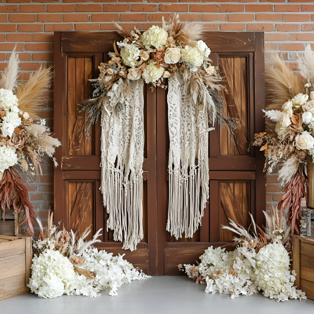 Boho Photography Backdrop Wooden Door Floral Accent Backdrop UK CSH4-143