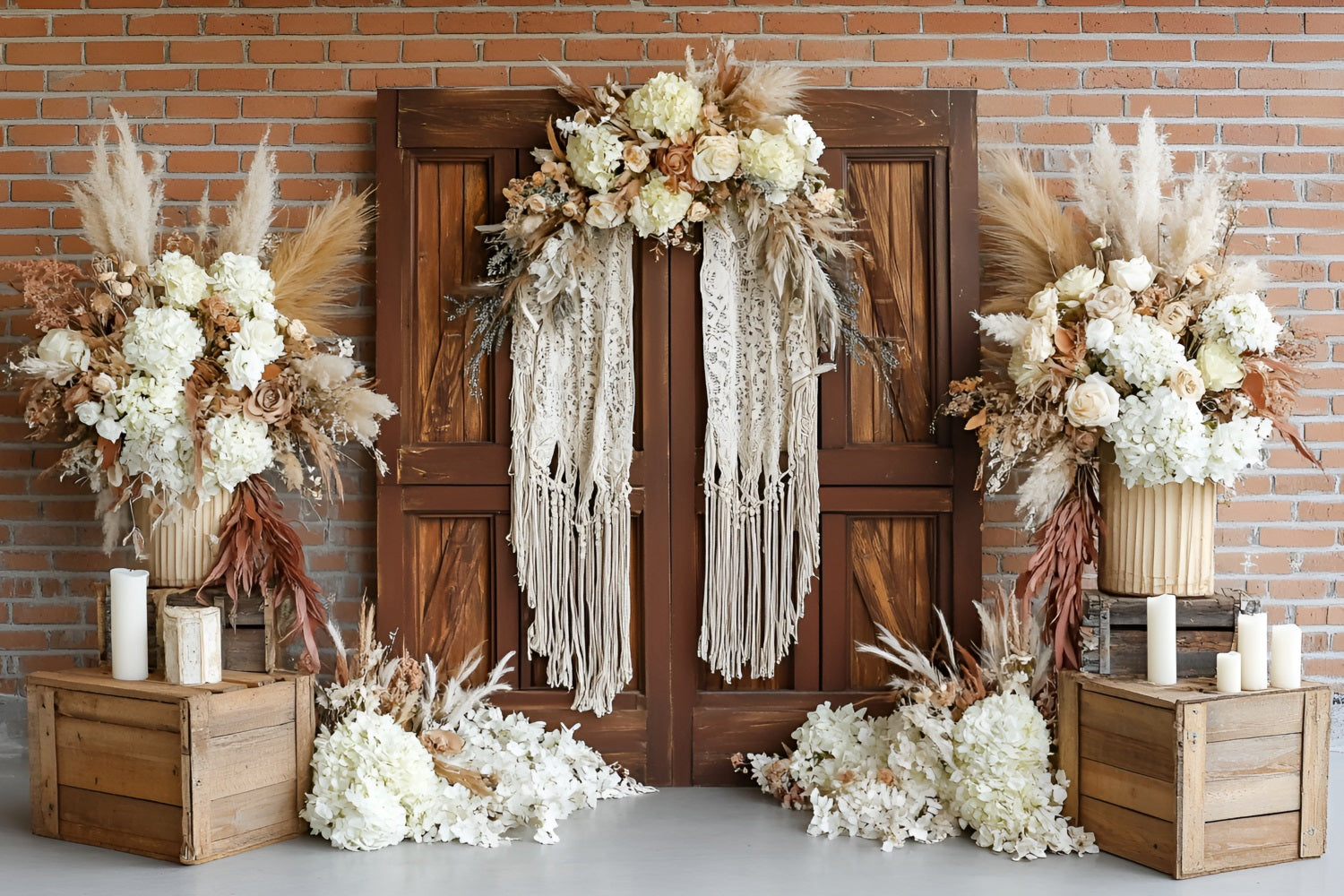 Boho Photography Backdrop Wooden Door Floral Accent Backdrop UK CSH4-143