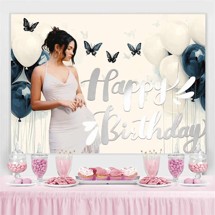 Custom Happy Birthday Backdrop Butterfly Balloons Backdrop UK CSH4-16