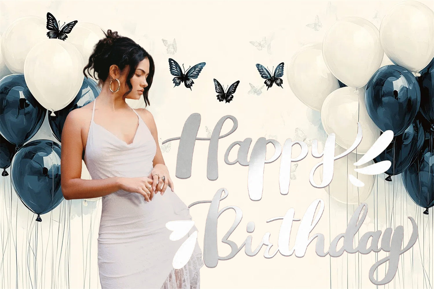 Custom Happy Birthday Backdrop Butterfly Balloons Backdrop UK CSH4-16