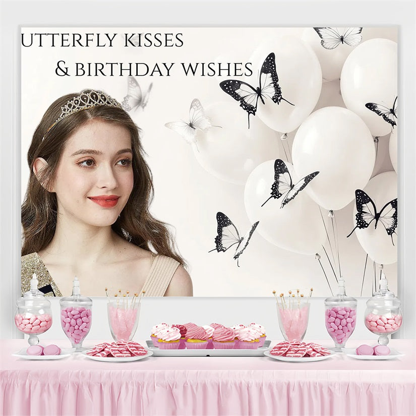 Customize Backdrop For Birthday White Balloons Butterfly Backdrop UK CSH4-17