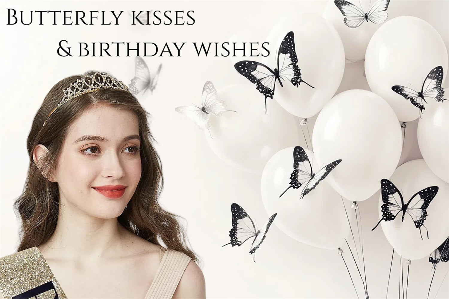 Customize Backdrop For Birthday White Balloons Butterfly Backdrop UK CSH4-17