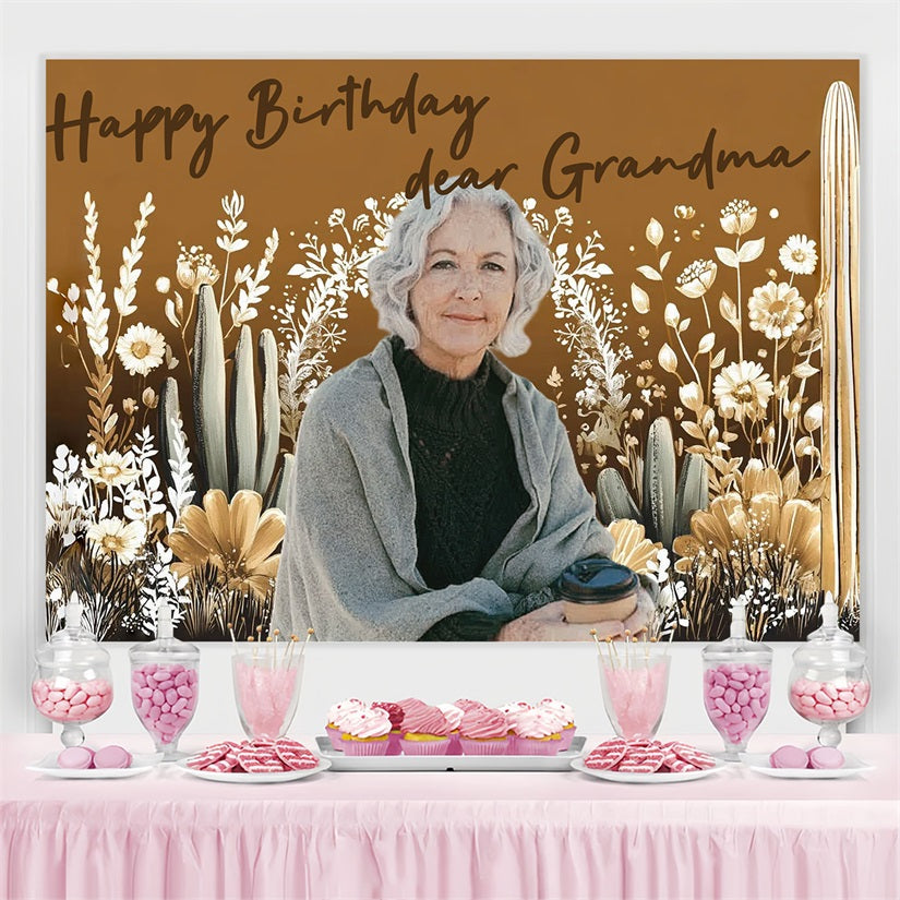 Personalized 70th Birthday Backdrop Grandma Floral Cactus Backdrop UK CSH4-19