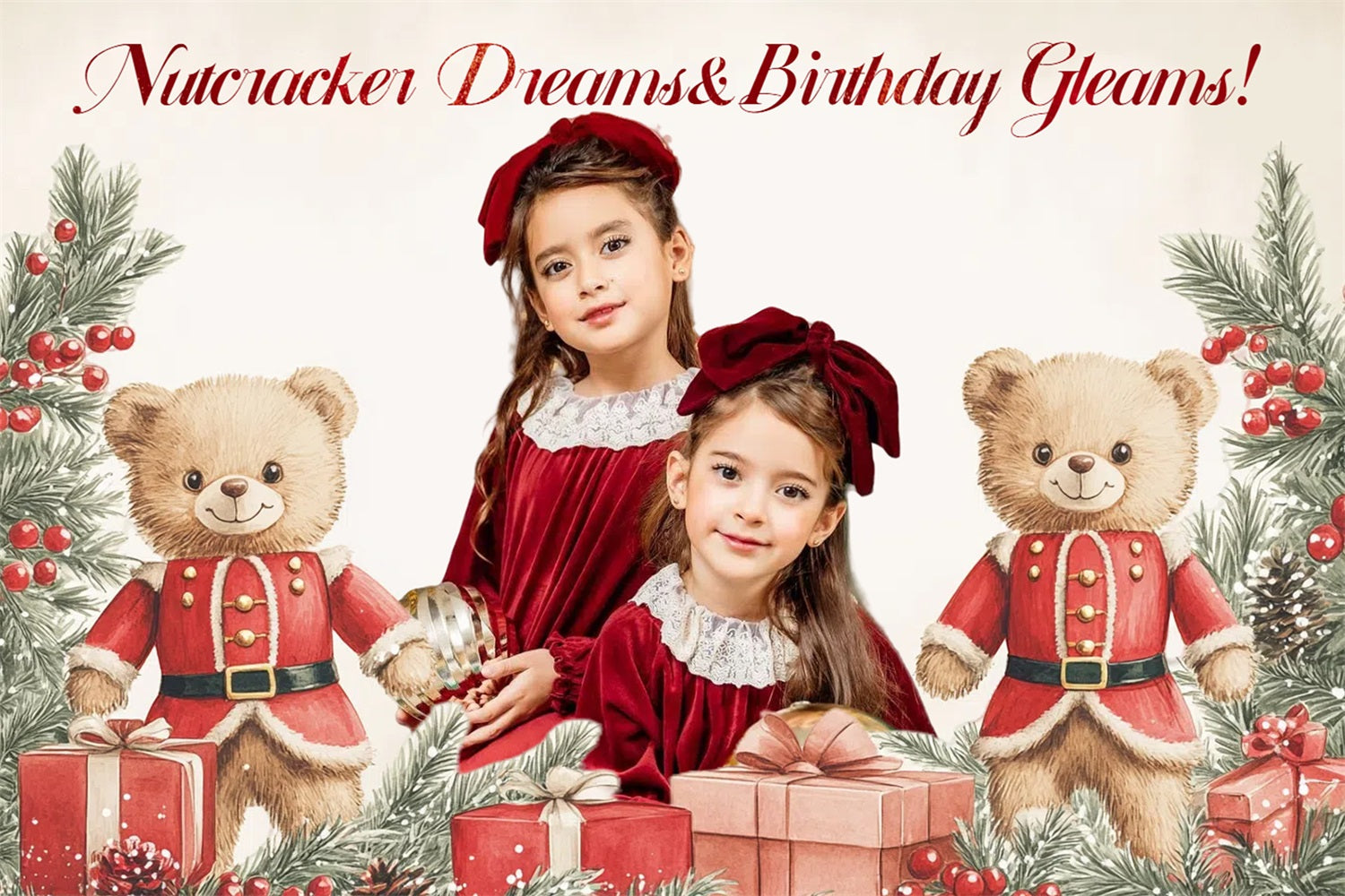 Christmas Birthday Backdrop Nutcracker Christmas Bears Customized Backdrop UK CSH4-20