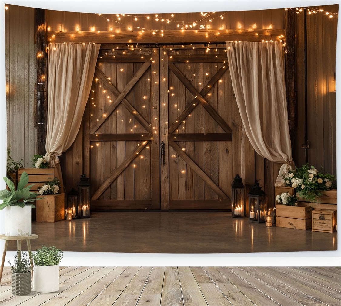 Barn Door Backdrop Twinkle Light Wood Flower Backdrop UK CSH4-206