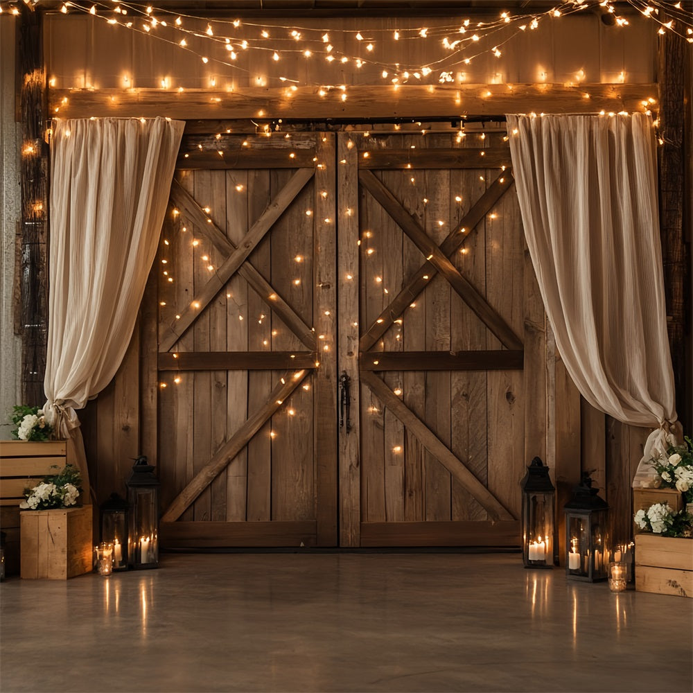 Barn Door Backdrop Twinkle Light Wood Flower Backdrop UK CSH4-206