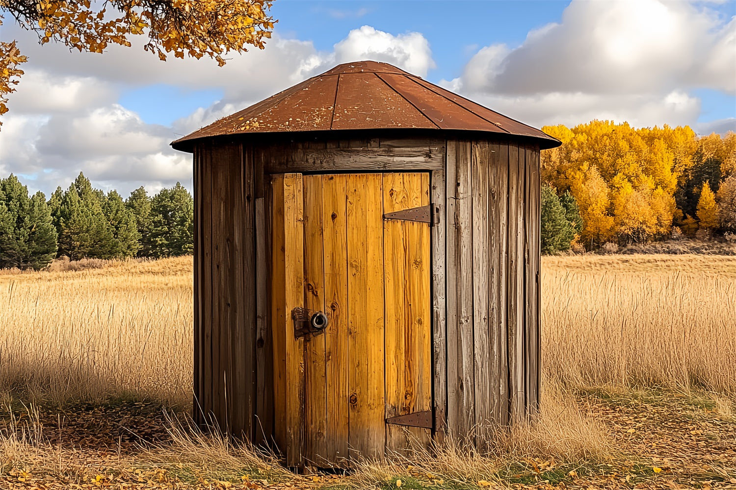 Wooden Barn Backdrop Countryside Autumn Round Backdrop UK CSH4-208