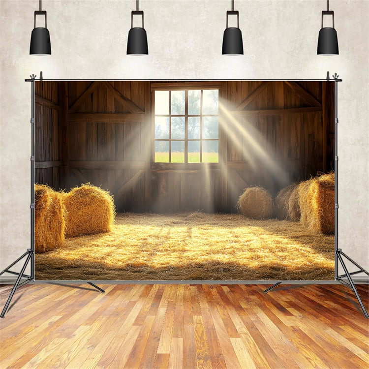 Barn Photo Backdrop Sunlight Window Straw Bales Backdrop UK CSH4-211