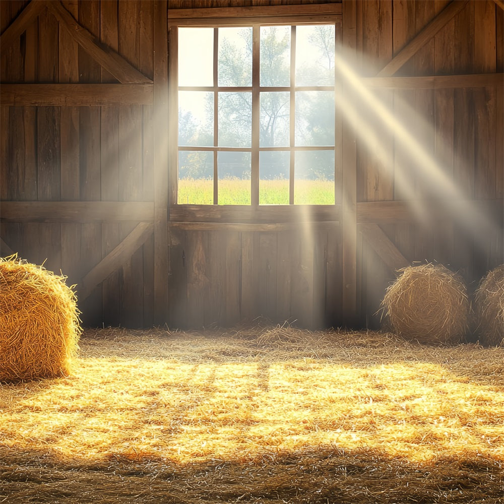 Barn Photo Backdrop Sunlight Window Straw Bales Backdrop UK CSH4-211