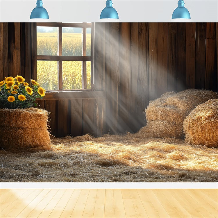 Barnyard Backdrop Straw Window Sunflowers Backdrop UK CSH4-212