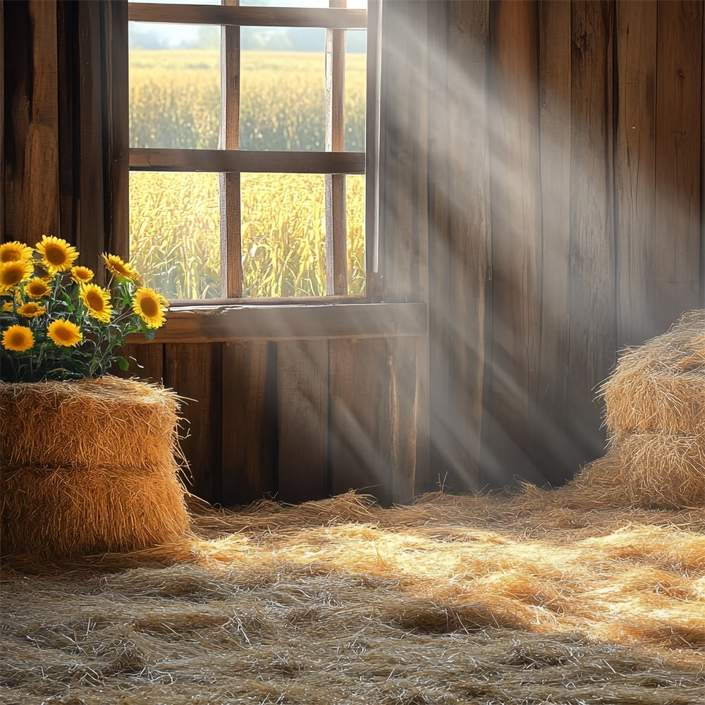 Barnyard Backdrop Straw Window Sunflowers Backdrop UK CSH4-212