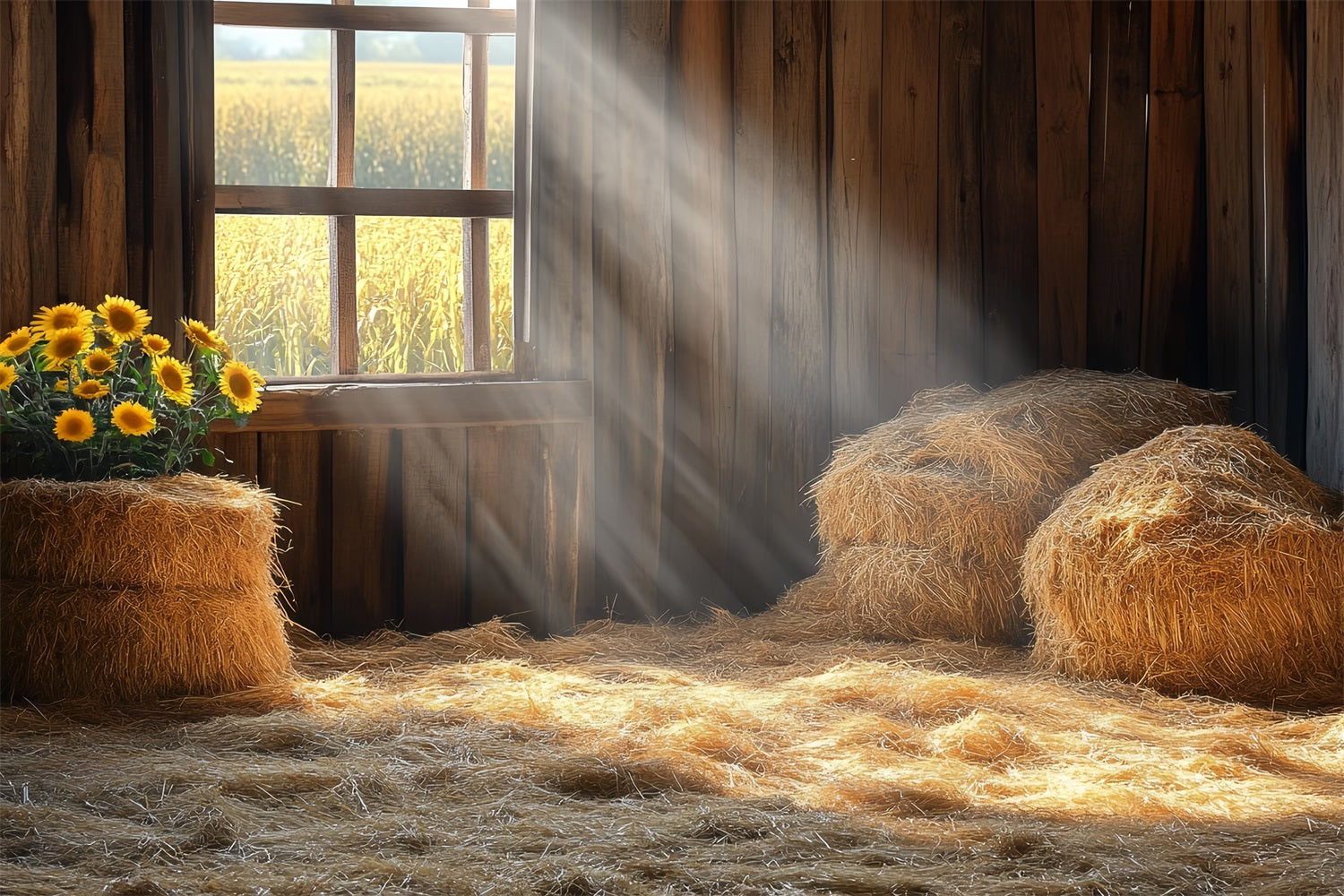 Barnyard Backdrop Straw Window Sunflowers Backdrop UK CSH4-212