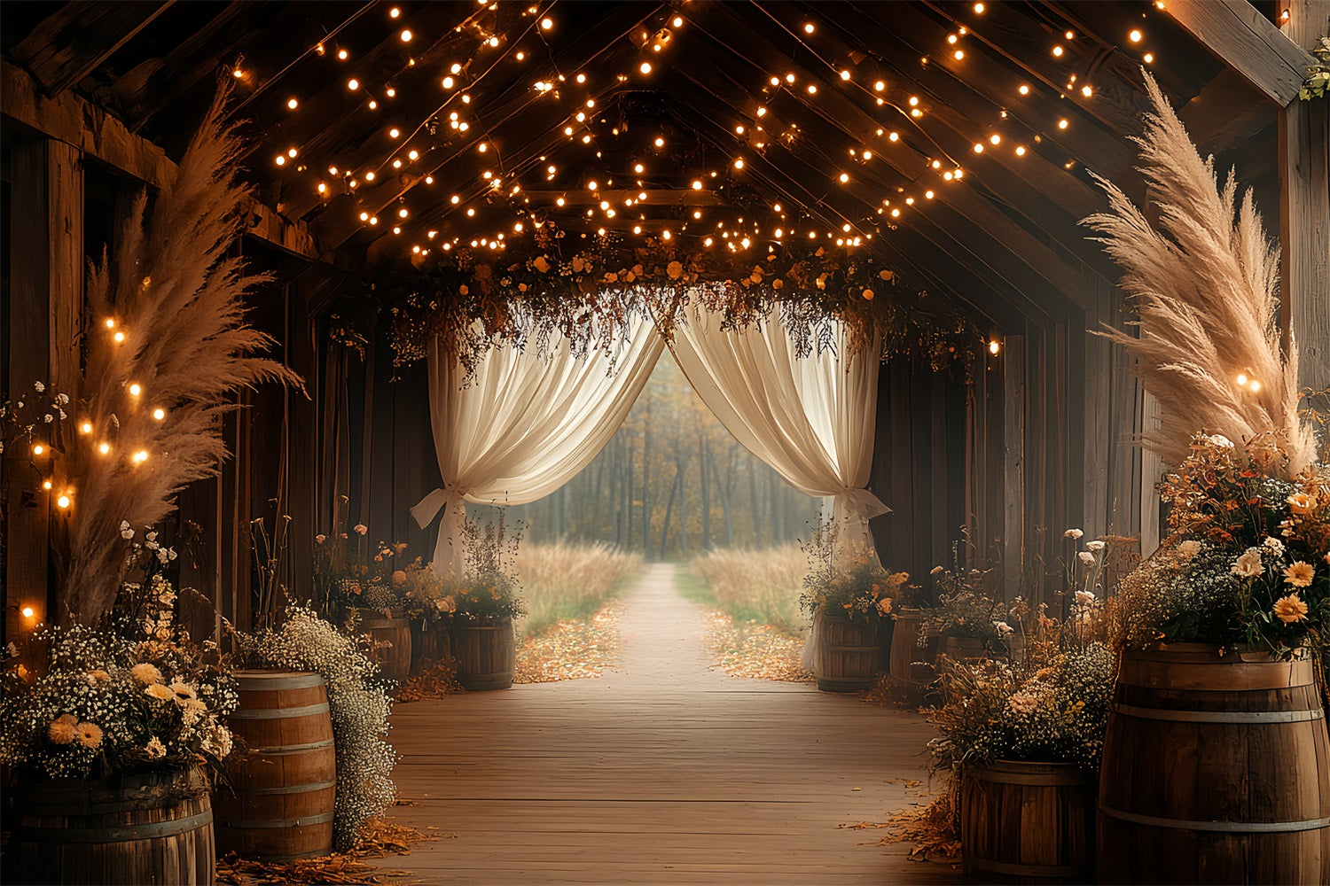 Boho Backdrop Pampas Flowers Barn Entrance Backdrop UK CSH4-216