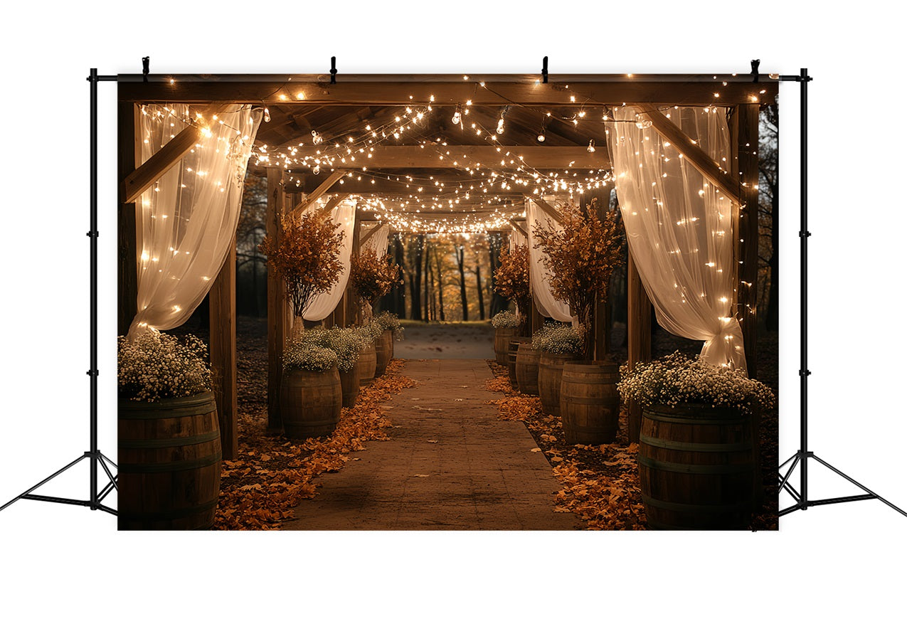 Barn Photo Backdrop Twinkle Light Autumn Aisle Backdrop UK CSH4-217