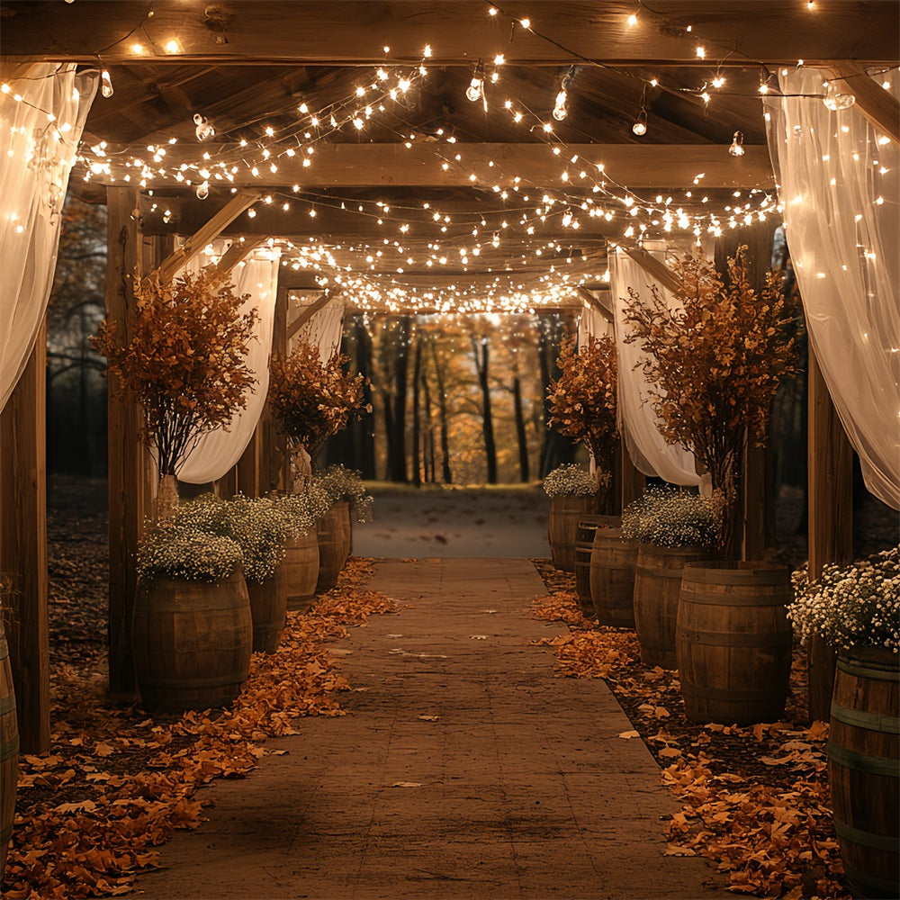 Barn Photo Backdrop Twinkle Light Autumn Aisle Backdrop UK CSH4-217