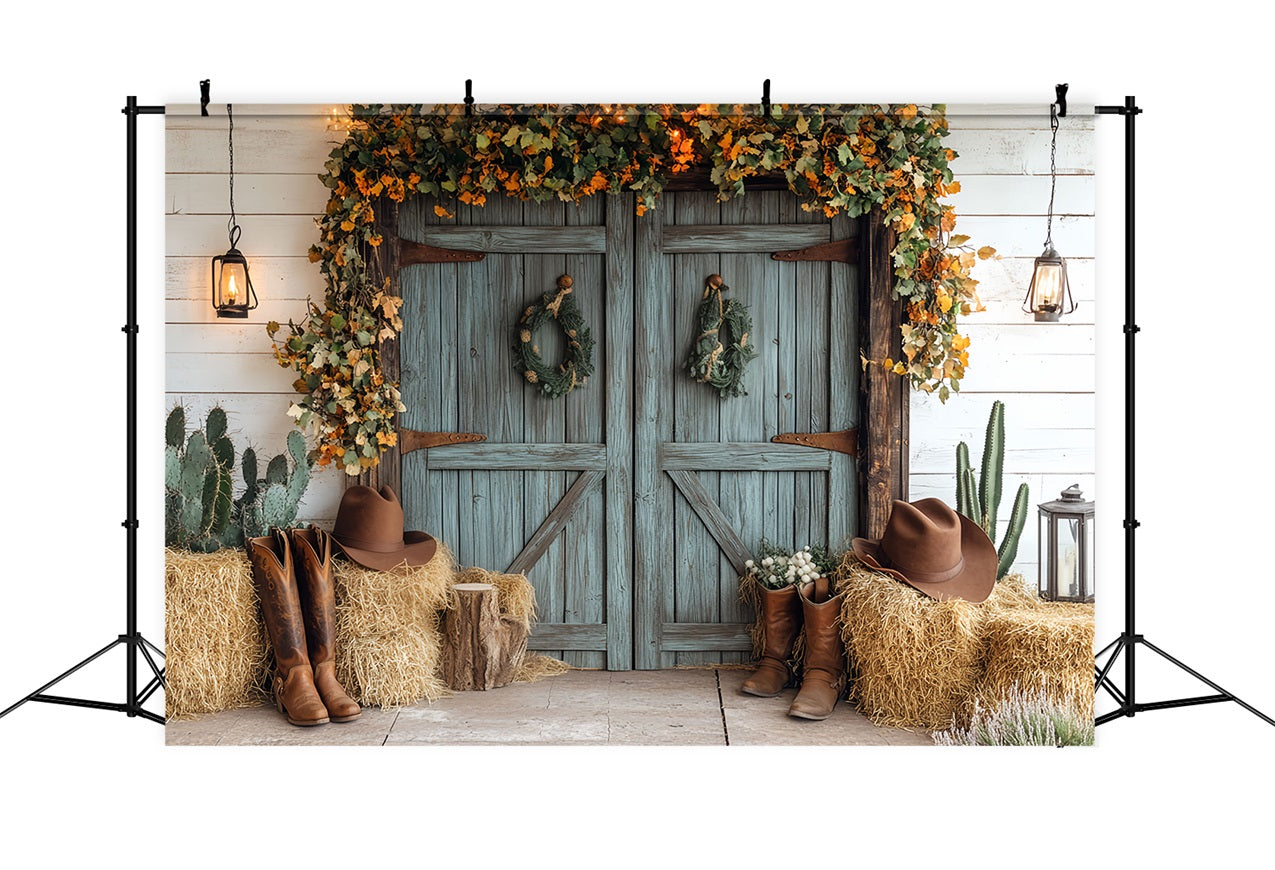Barn Door Photo Backdrop Blue Door Cowboy Decor Backdrop UK CSH4-220