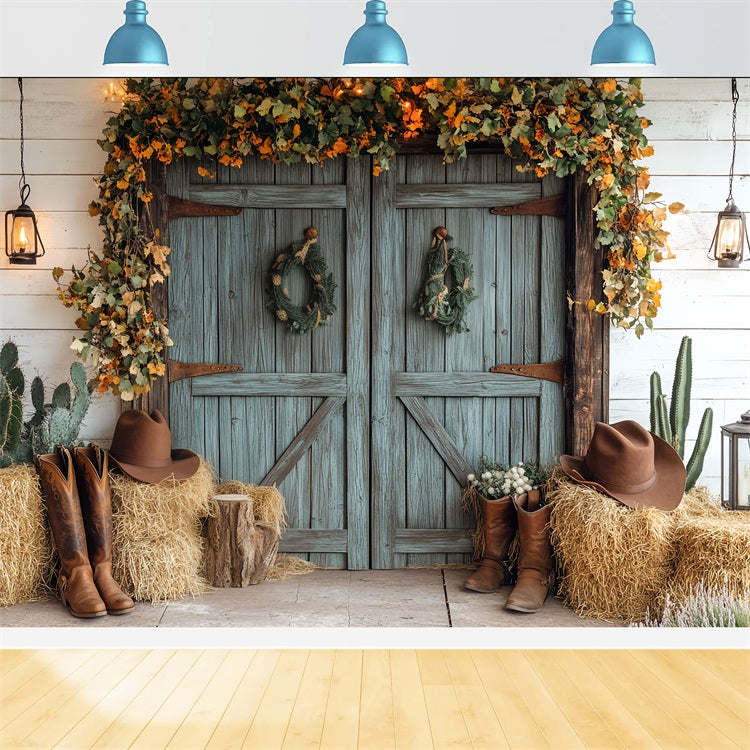 Barn Door Photo Backdrop Blue Door Cowboy Decor Backdrop UK CSH4-220