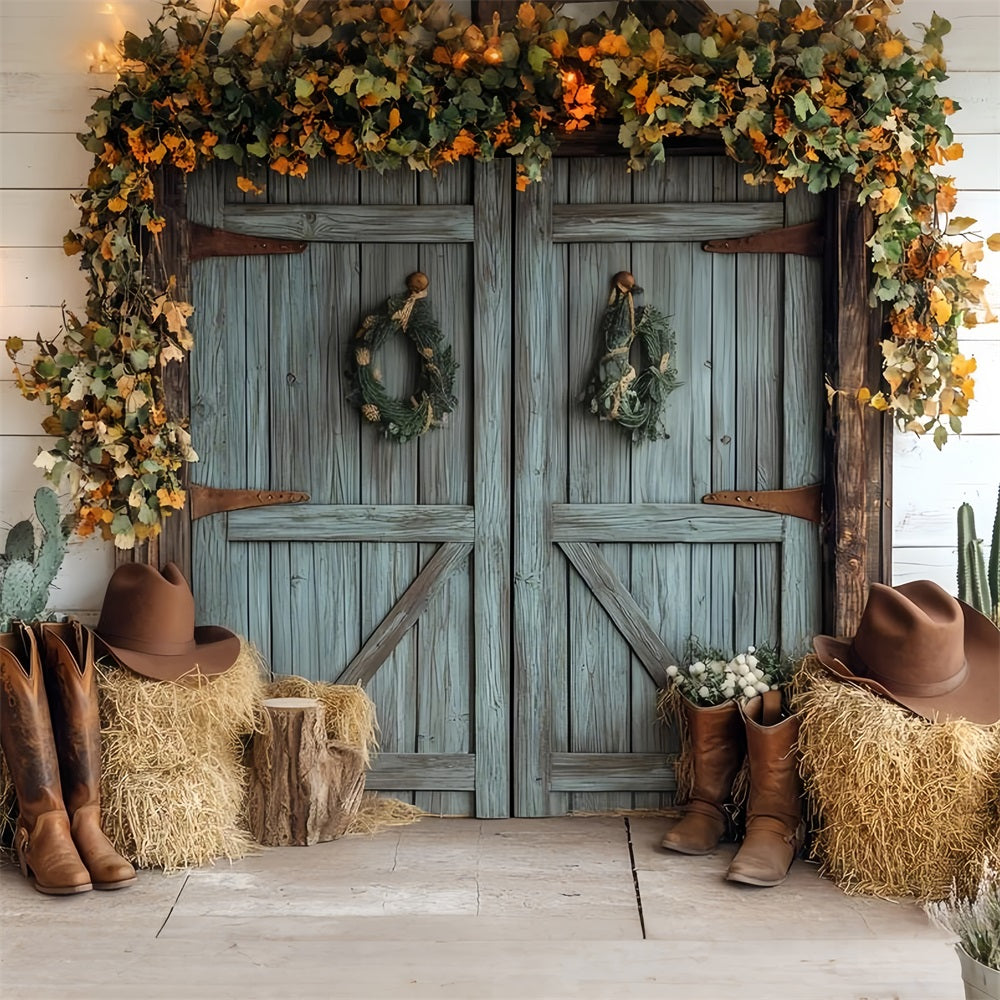 Barn Door Photo Backdrop Blue Door Cowboy Decor Backdrop UK CSH4-220