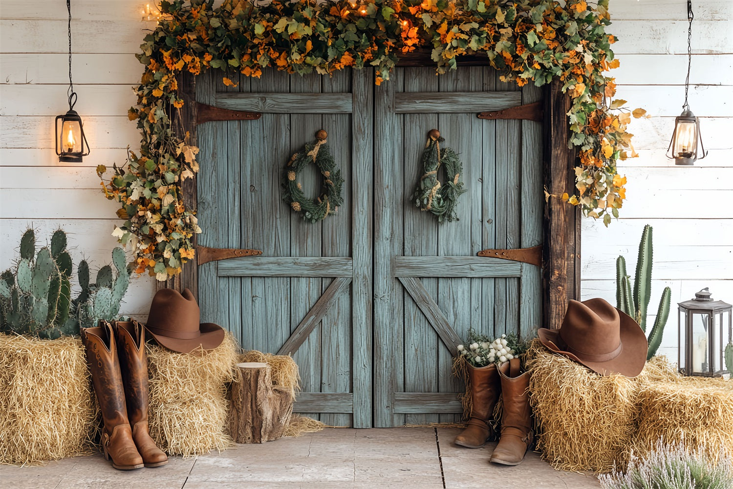 Barn Door Photo Backdrop Blue Door Cowboy Decor Backdrop UK CSH4-220