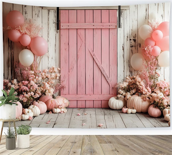 Barn Photo Backdrop Pastel Pumpkin Floral Backdrop UK CSH4-222