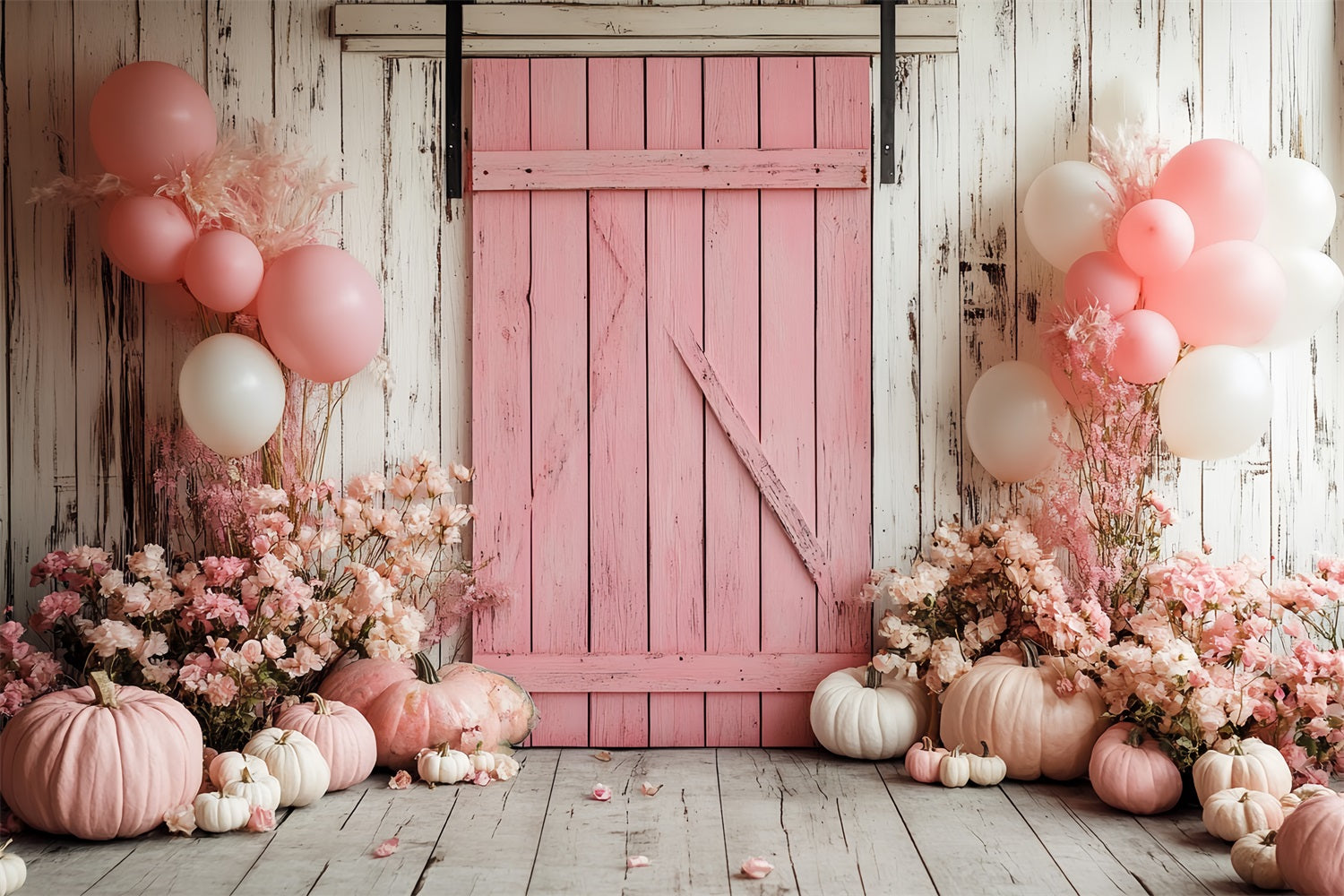 Barn Photo Backdrop Pastel Pumpkin Floral Backdrop UK CSH4-222