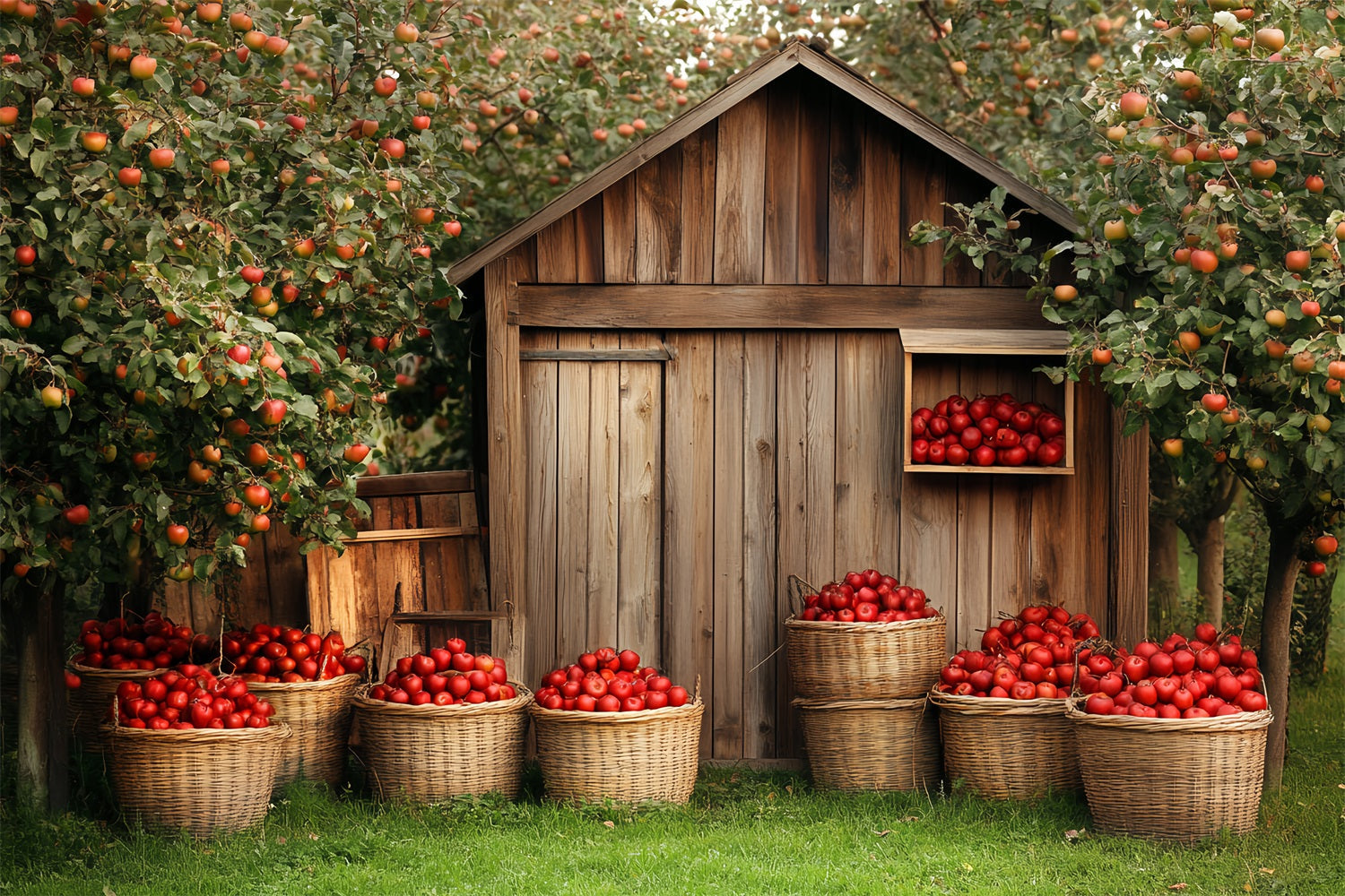 Wooden Barn Backdrop Wooden Apple Harvest Backdrop UK CSH4-225