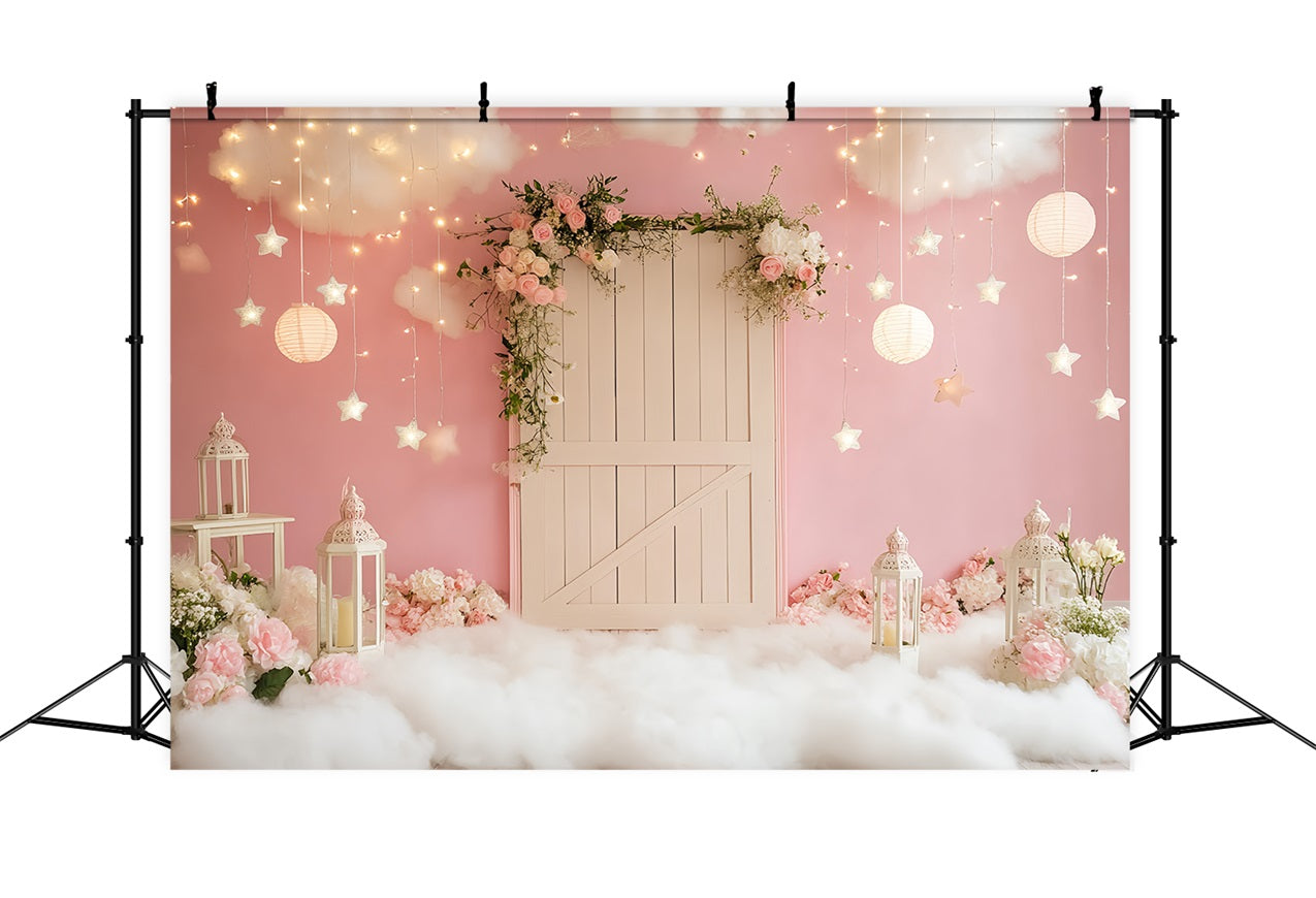 Pink Barn Backdrop Pink Cloud Lantern Lights Backdrop UK CSH4-227