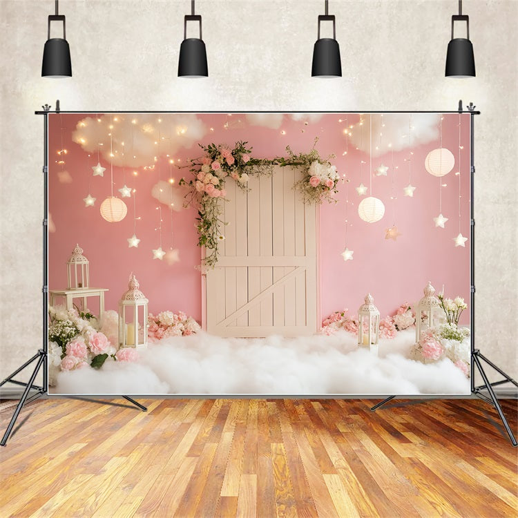 Pink Barn Backdrop Pink Cloud Lantern Lights Backdrop UK CSH4-227