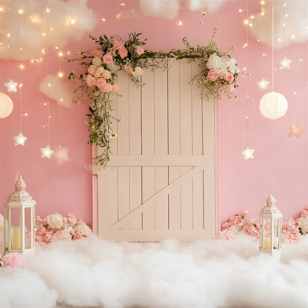 Pink Barn Backdrop Pink Cloud Lantern Lights Backdrop UK CSH4-227