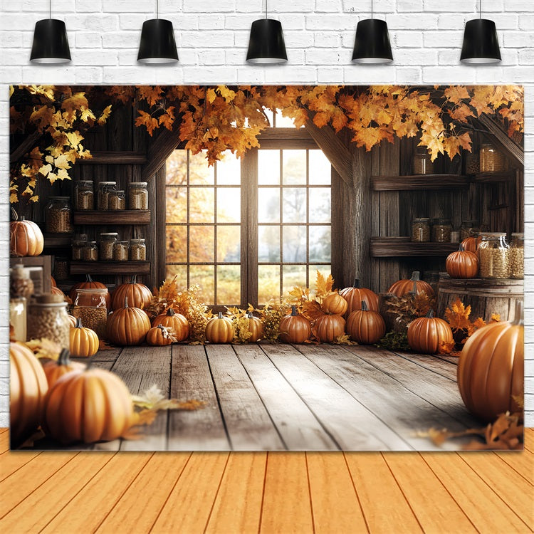 Rustic Barn Backdrop Autumn Pumpkins Backdrop UK CSH4-229