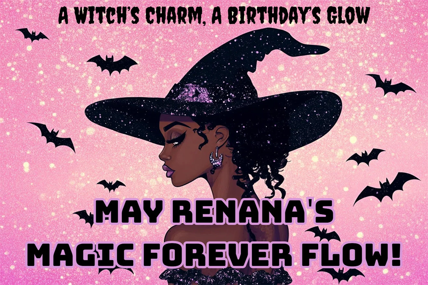 Personalised Backdrop Birthday Sparkle Enchanted Witch Backdrop UK CSH4-23