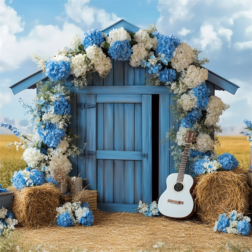 Barn Photo Backdrop Blue Floral Countryside Backdrop UK CSH4-231