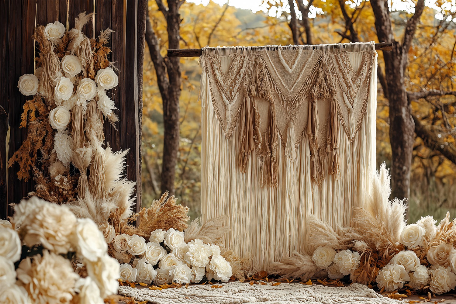 Boho Photo Backdrop Fall Macrame Floral Backdrop UK CSH4-232
