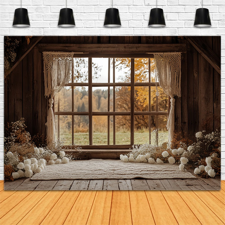 Boho Backdrop Ideas Barn Window Flowers Backdrop UK CSH4-233