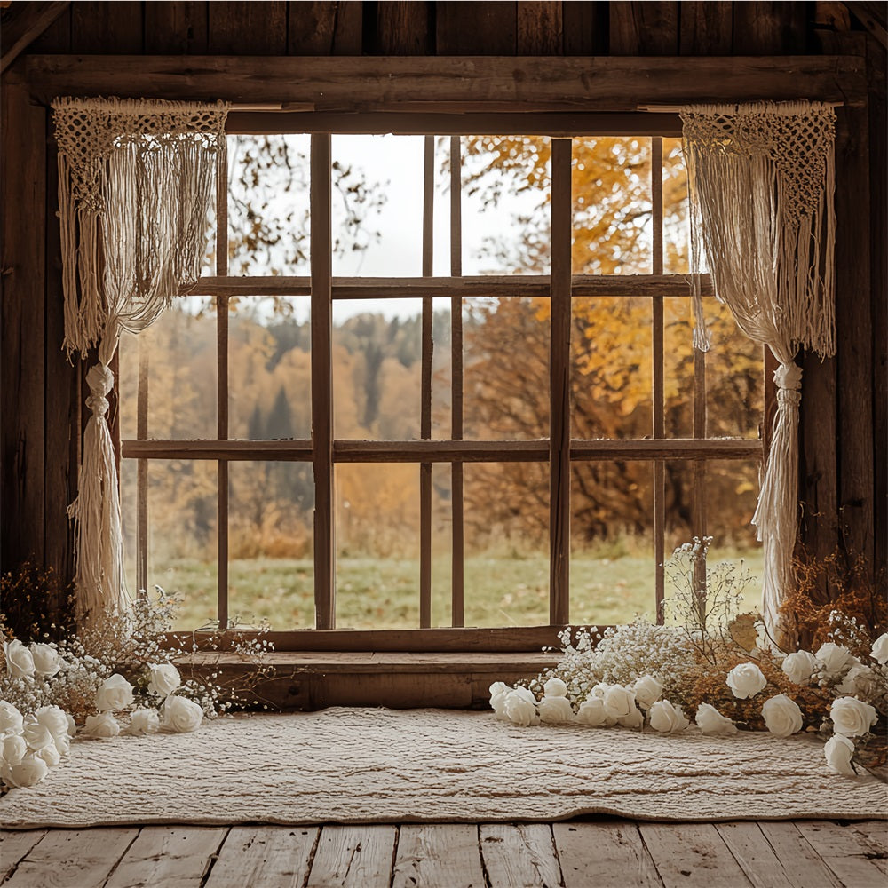 Boho Backdrop Ideas Barn Window Flowers Backdrop UK CSH4-233