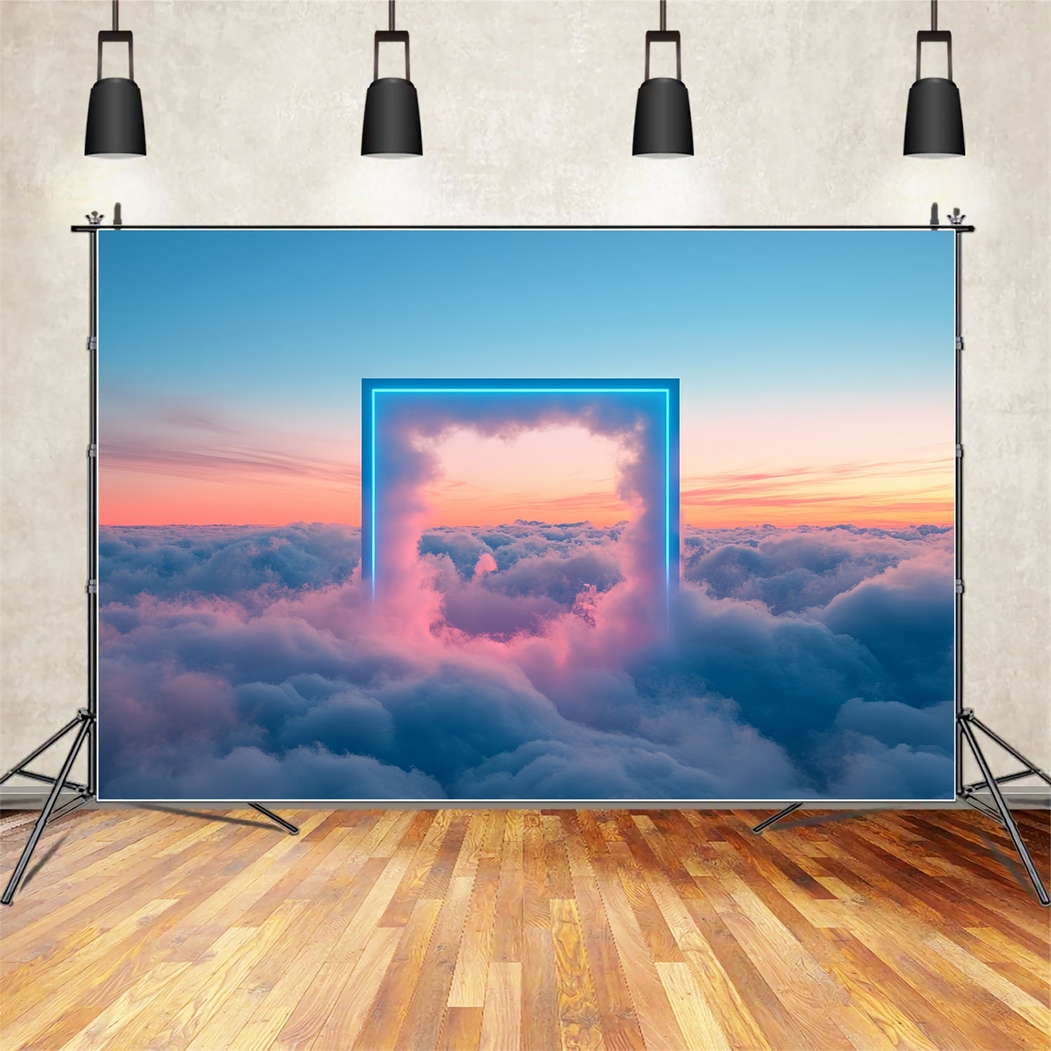 Clouds Photography Backdrop Dreamy Skies Neon Frame Backdrop UK CSH4-240