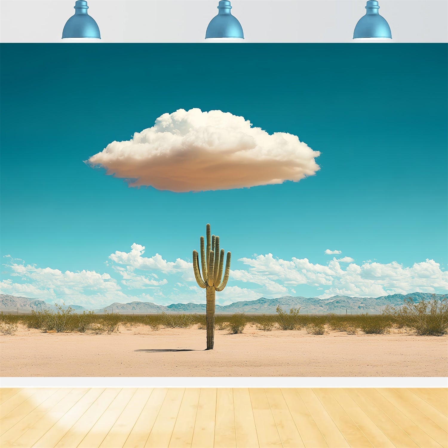 Blue Sky Photo Backdrop Desert Cactus Puffy Cloud Backdrop UK CSH4-241