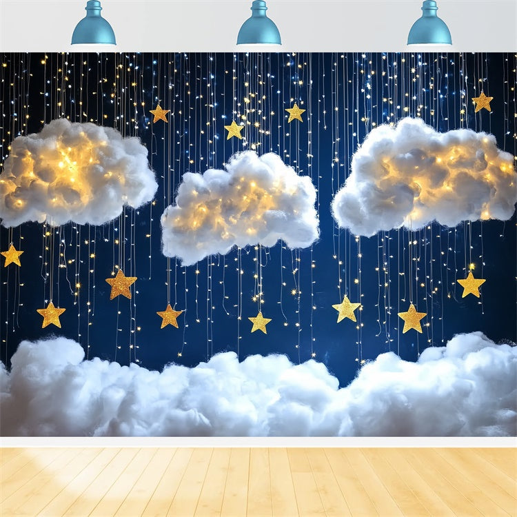 Clouds Photo Backdrop Twinkling Stars Puffy Cloud Backdrop UK CSH4-245