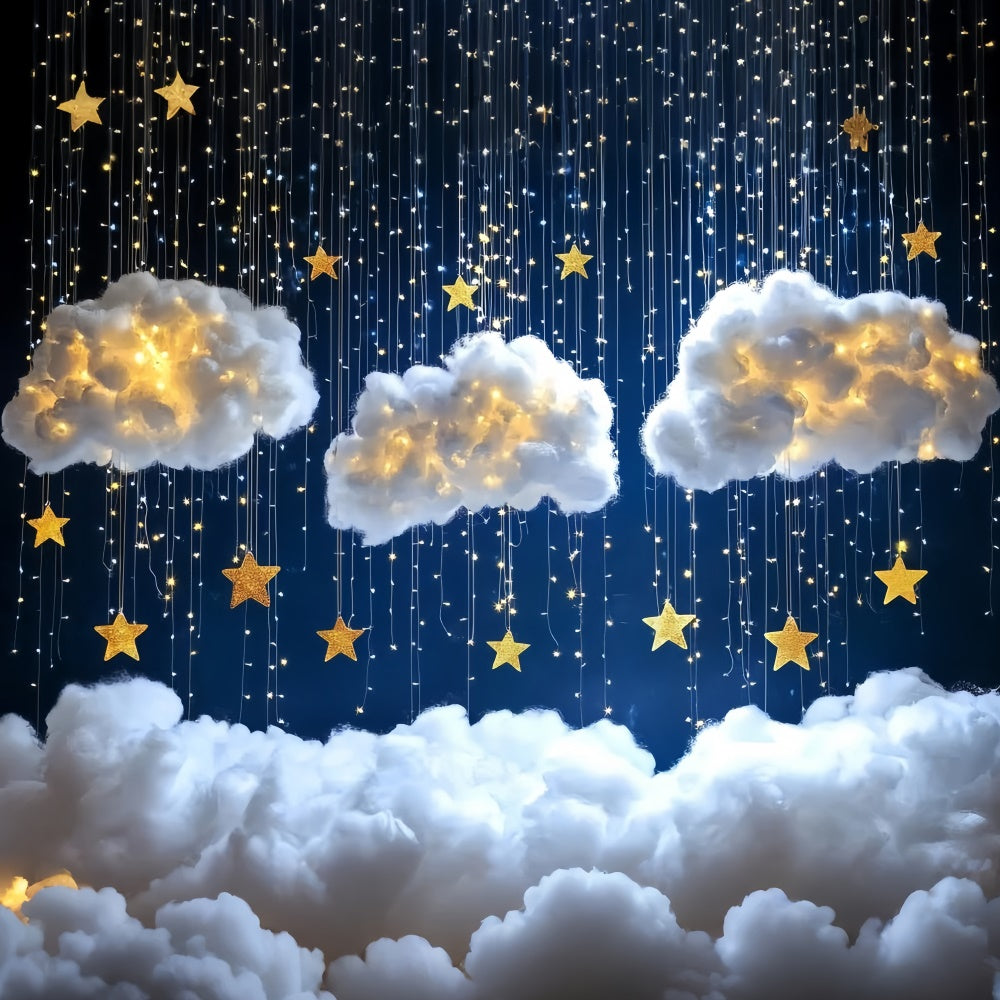 Clouds Photo Backdrop Twinkling Stars Puffy Cloud Backdrop UK CSH4-245
