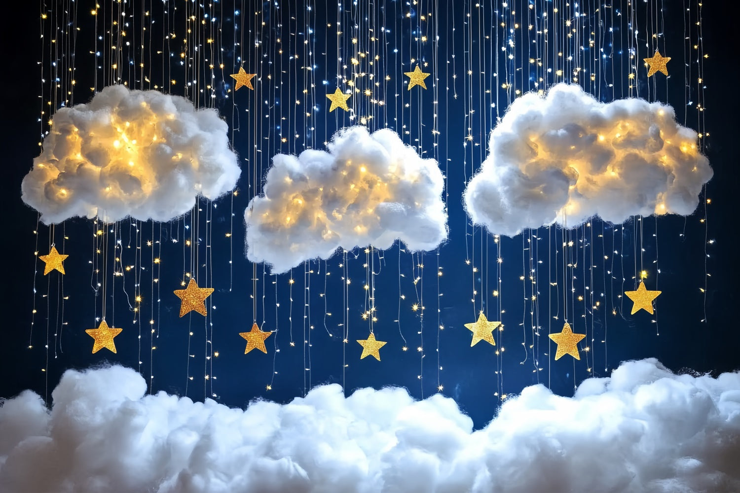 Clouds Photo Backdrop Twinkling Stars Puffy Cloud Backdrop UK CSH4-245