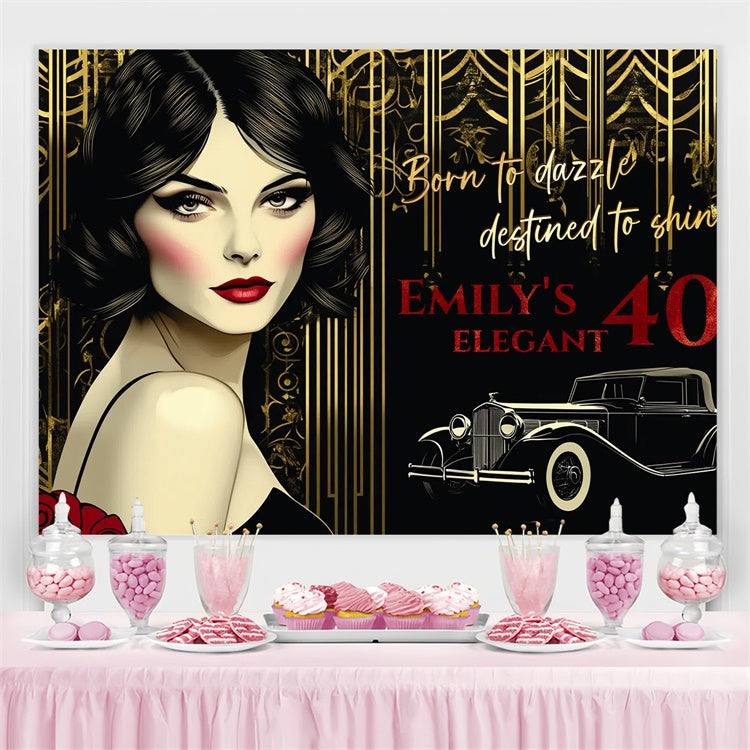 Personalized 40th Birthday Backdrop Chic Black Red Backdrop UK CSH4-26
