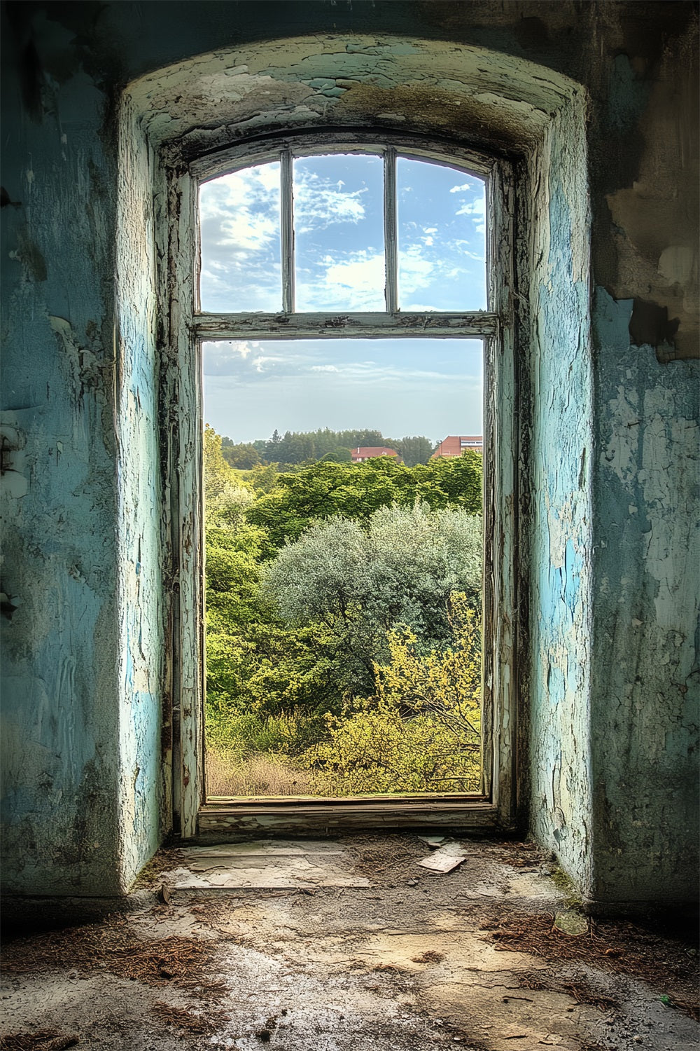 Vintage Backdrop Peeling Blue Wall Window Backdrop UK CSH4-267